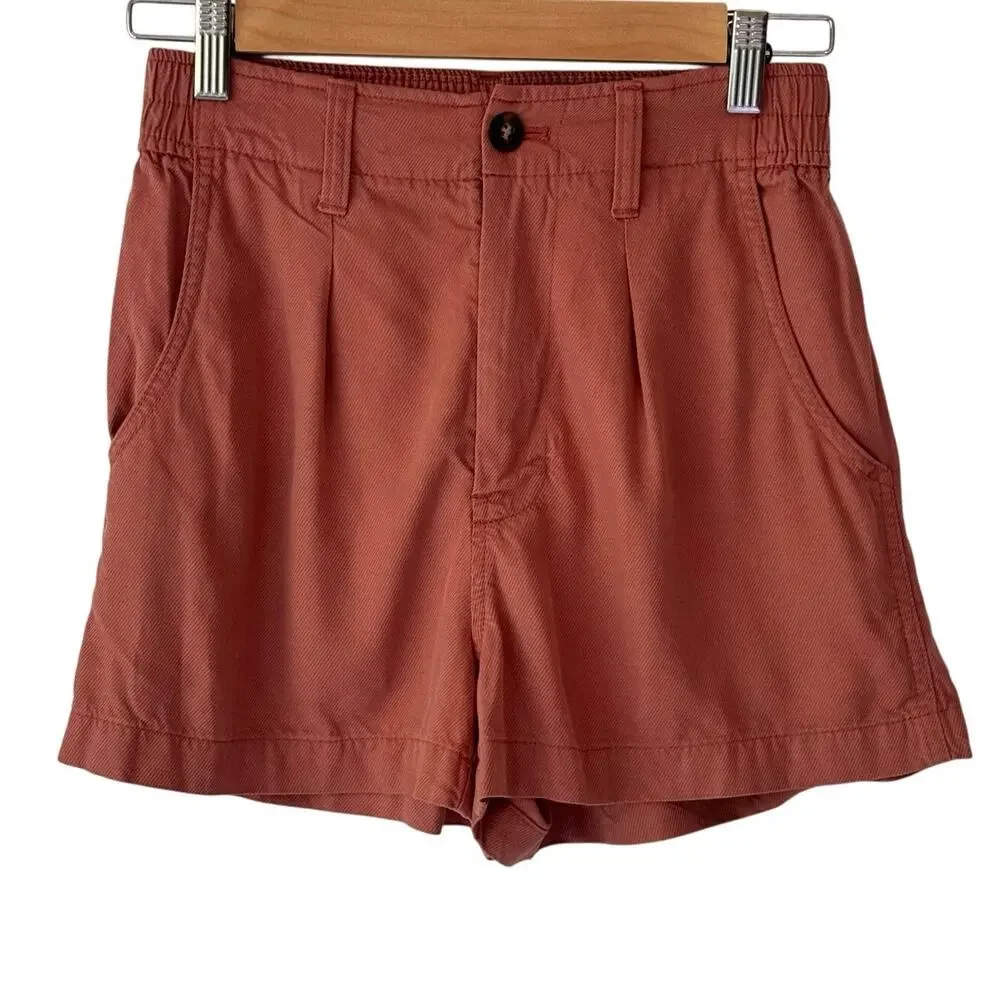Madewell Womens 00 Neale Drapeweave Shorts Dried Rose High Rise Old Money Preppy